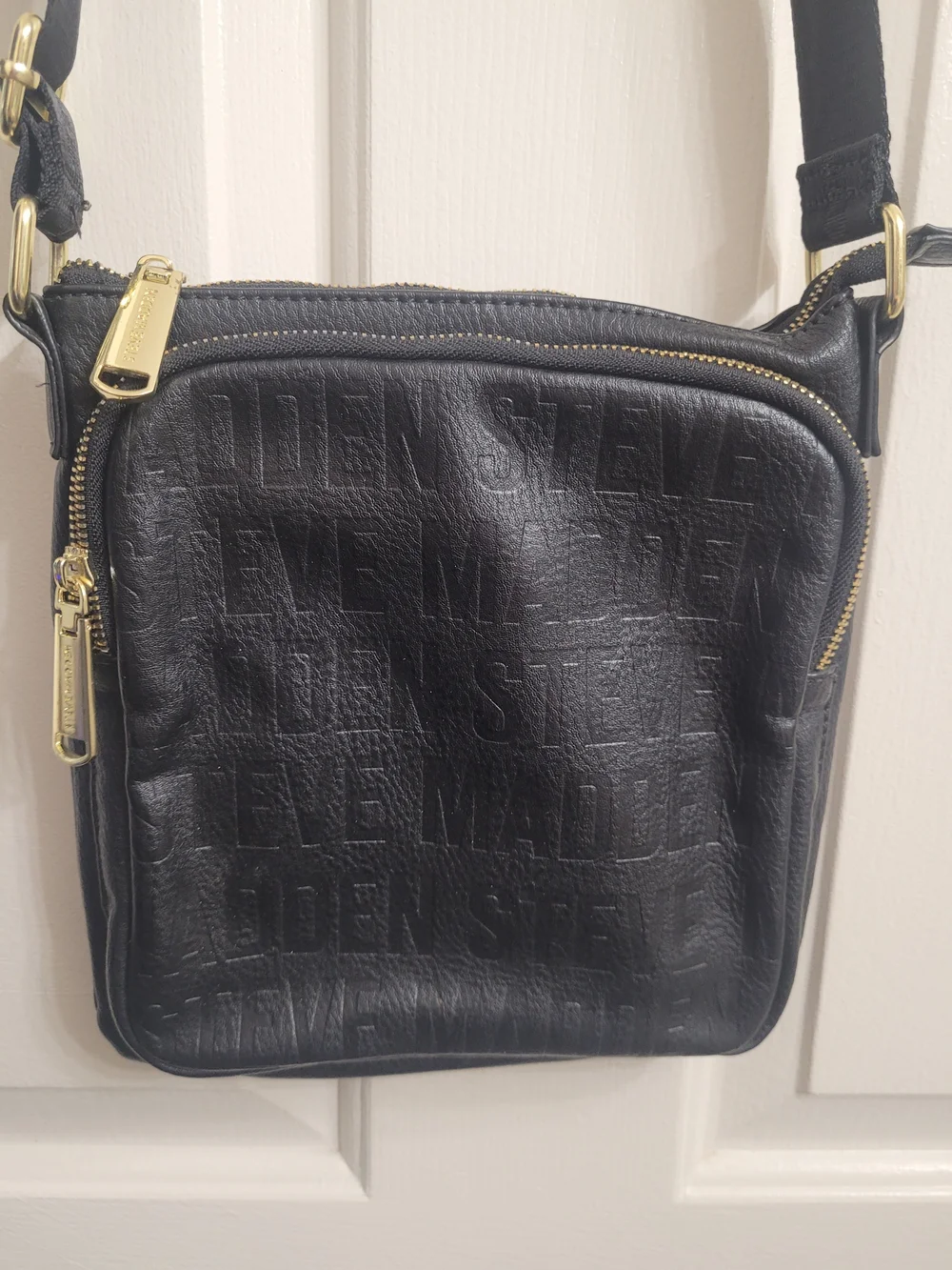 Stve Madden Black Leather Crossbody Bag with Gold Hardware